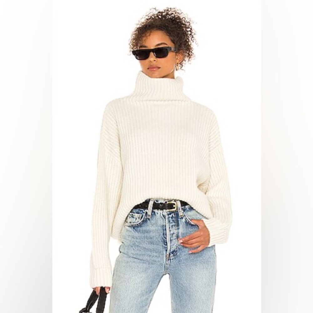Anine Bing Cream Ribbed Cowl-Neck Sweater